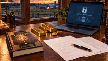 Authentic gold bars on a farm desk